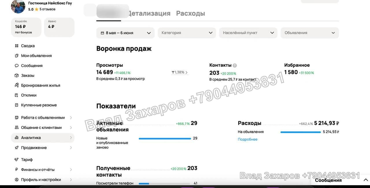 Статистика и профиль №1 — кейс продвижения на Авито