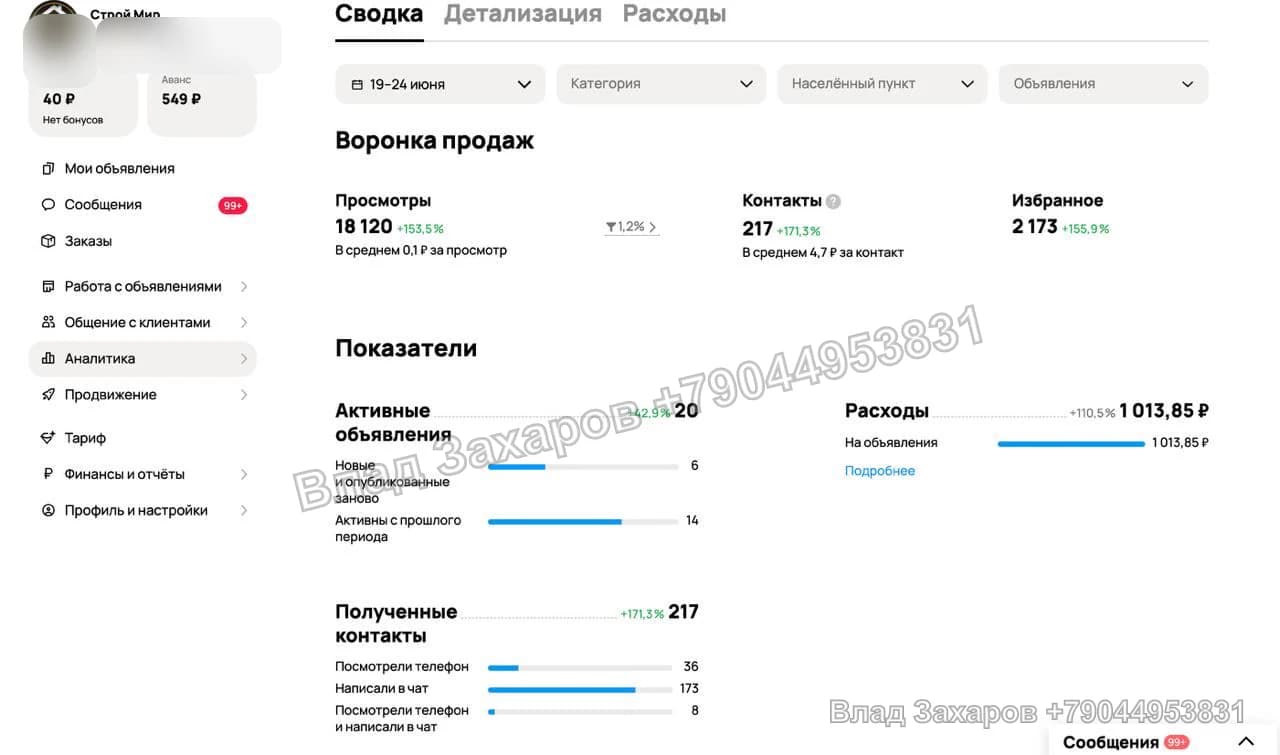 Статистика и профиль №1 — кейс продвижения на Авито
