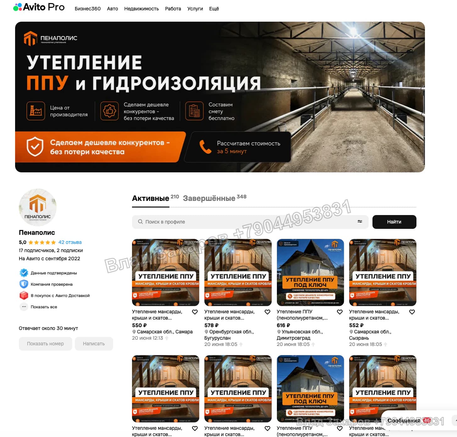 Как представлен профиль — Пенаполис — 388 контактов за август