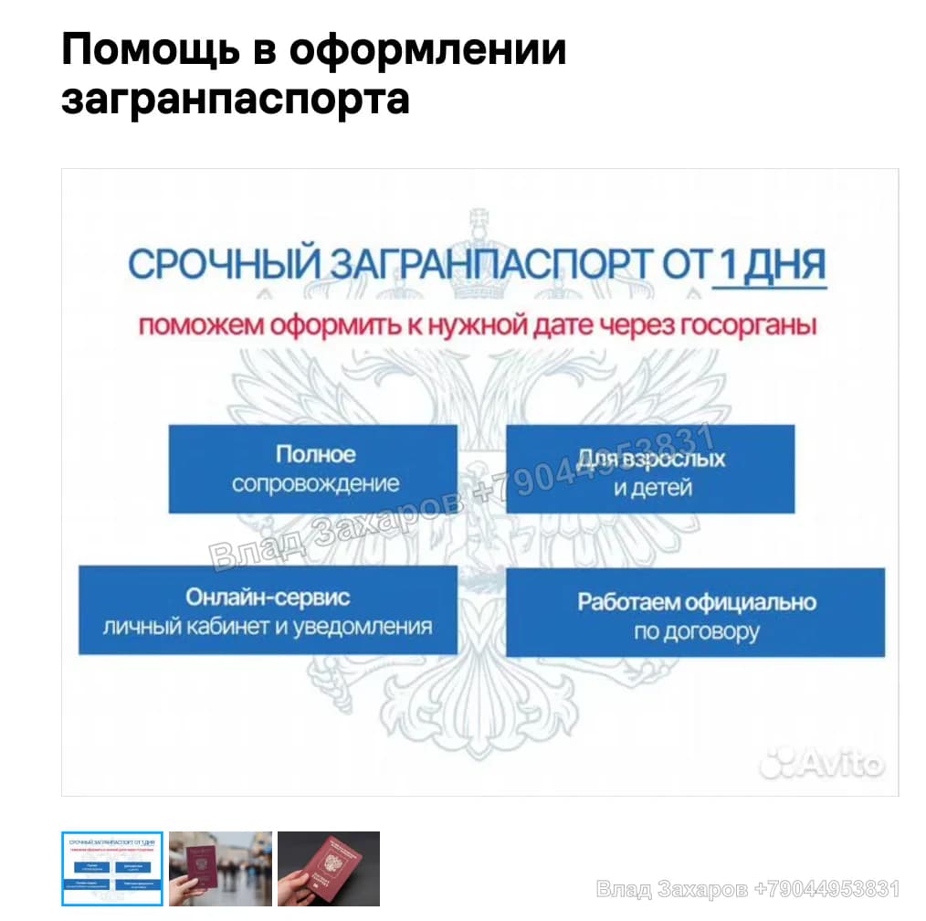 Упаковка объявления — загранпаспорт — 119 контактов после упаковки
